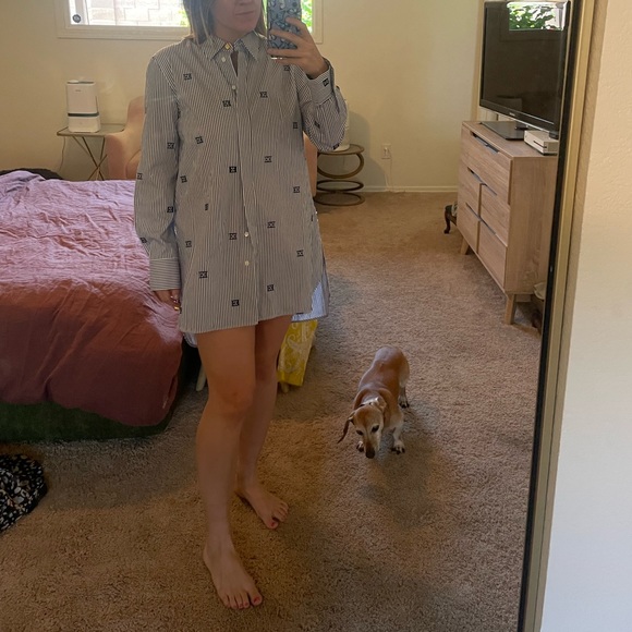 Navy and white stripe Escada Sport blouse - Picture 2 of 4